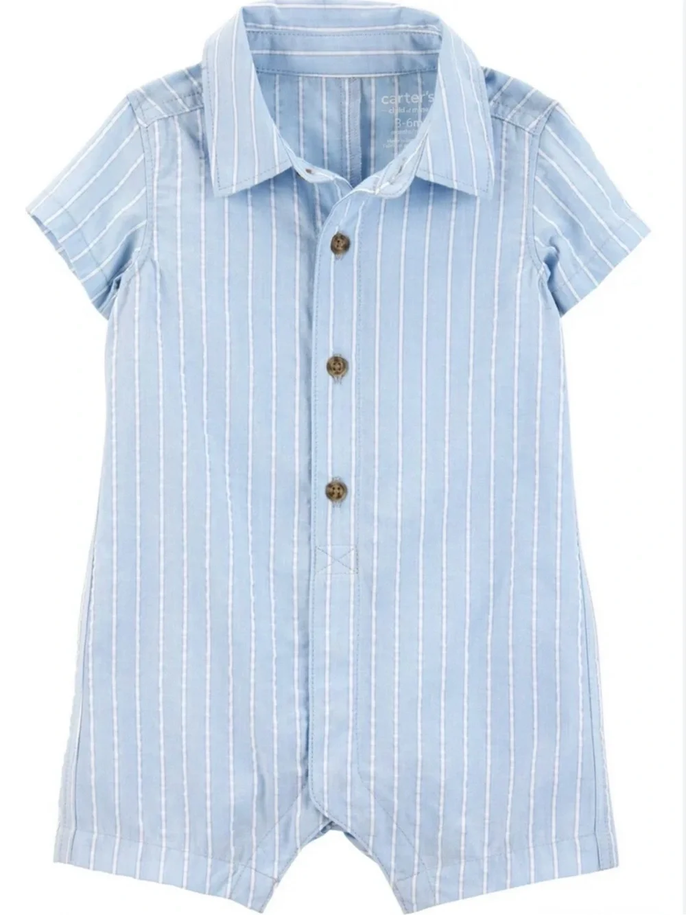 Carter's Light Blue & White Striped Button-Front Short-Sleeve Romper